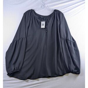 Torrid Shirt Womens 1X (14/16) Black Georgette Puff Sleeve Blouse